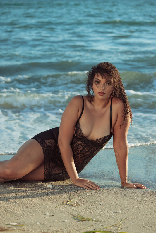 Black Cutout Embroidery Slip